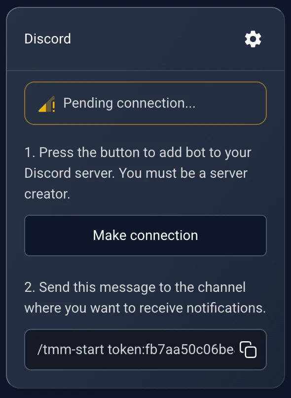 Linking a Discord server with the /tmm-start command