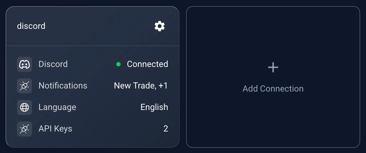 Connections dashboard listing active integrations