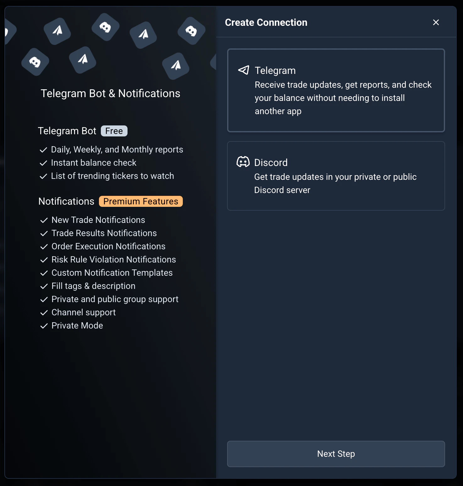 Choosing Telegram or Discord as the connection service
