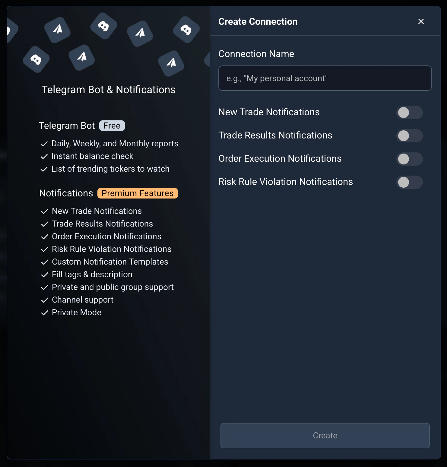 Naming the connection and selecting notification types