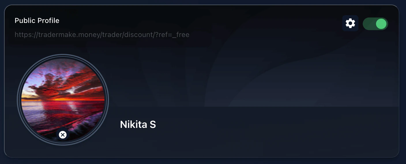Public profile block in Settings with the gear icon
