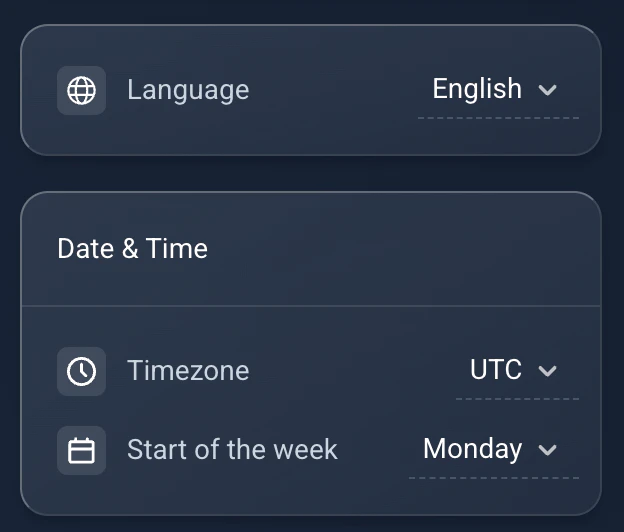Language and timezone block