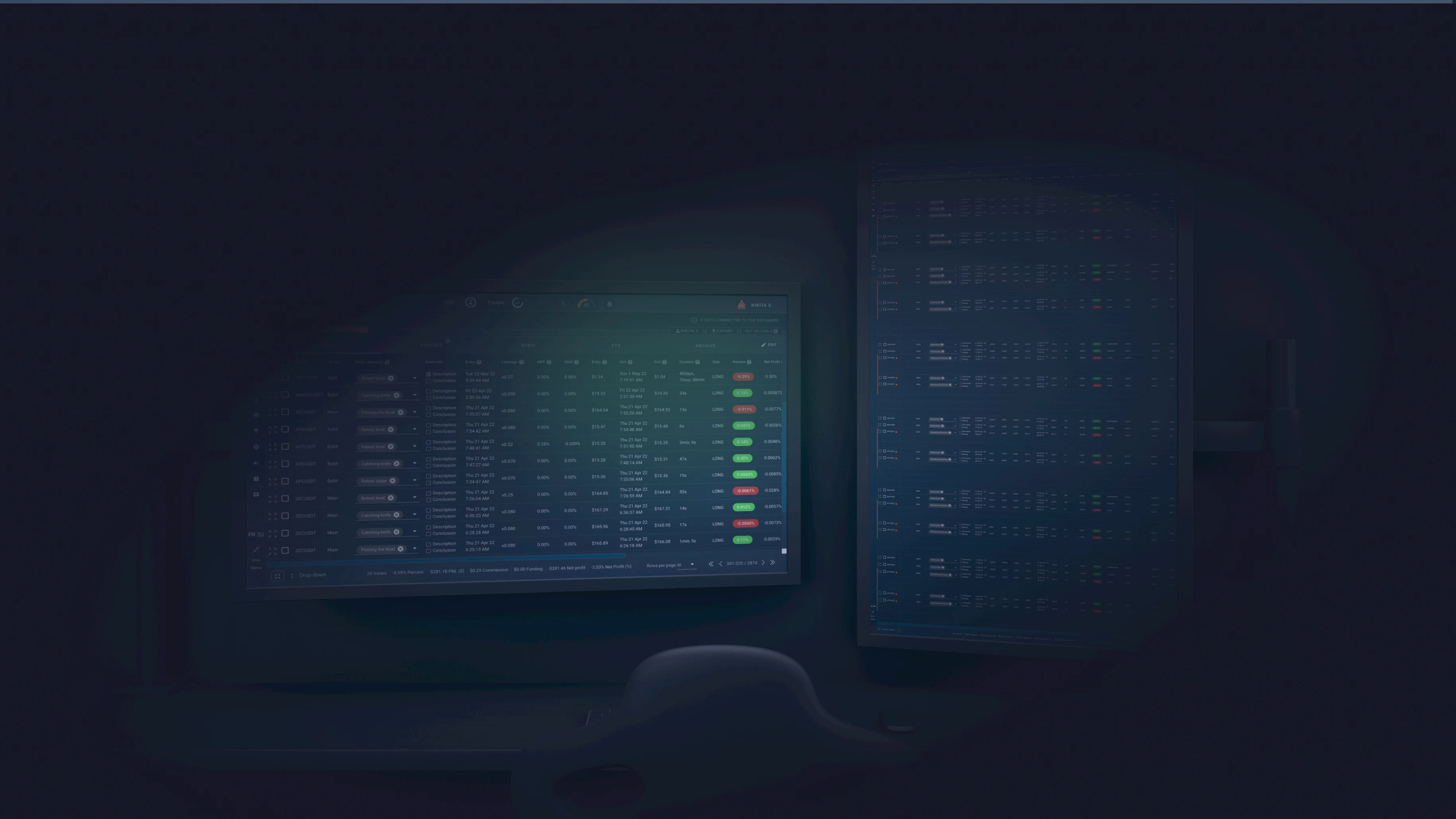 desktop computer with opened trading journal